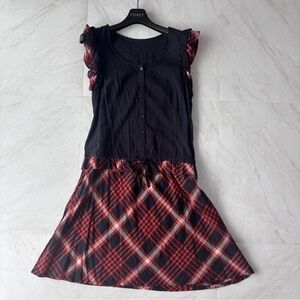 Burberry Black and Red A-Line Mini Dress with Flutter Cap Sleeves